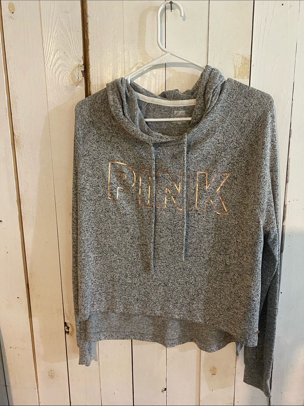 PINK Victoria's Secret Gray Pullover Hoodie with Metallic Logo